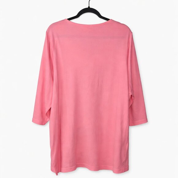 Quacker Factory Pink Embroidered Butterfly Floral V Neck Top Size 3X - Picture 4 of 5